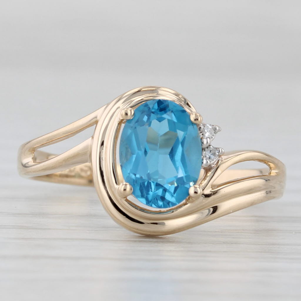 Light Gray 1.50ct Blue Topaz Oval Solitaire Ring 14k Yellow Gold Size 8.5 Diamond Accents