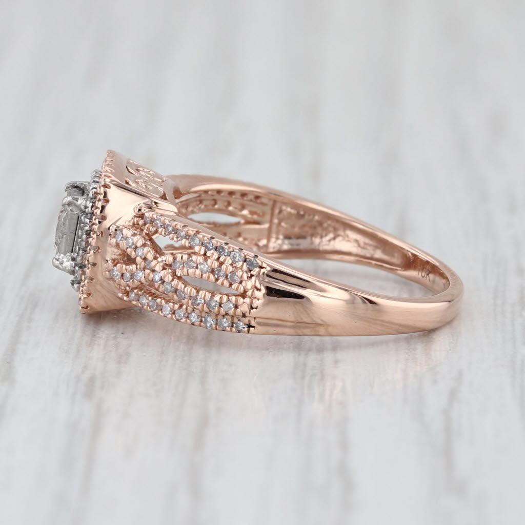 0.36ctw Diamond Princess Halo Engagement Ring 10k Rose White Gold Size 7