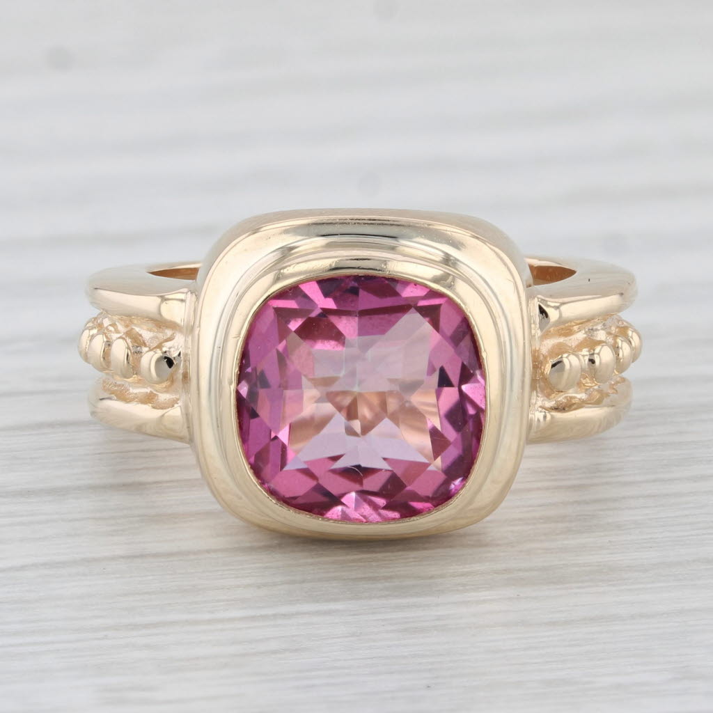 Light Gray 5.85ct Pink Mystic Topaz Cushion Solitaire Ring 14k Yellow Gold Size 7.25