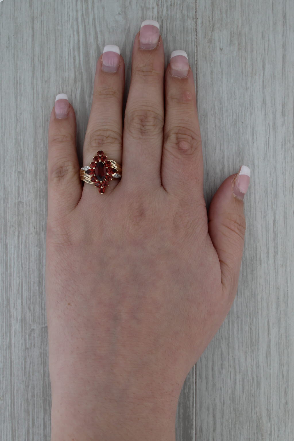 3.20ctw Garnet Halo Cocktail Ring 10k Yellow Gold Size 6.5 Bypass
