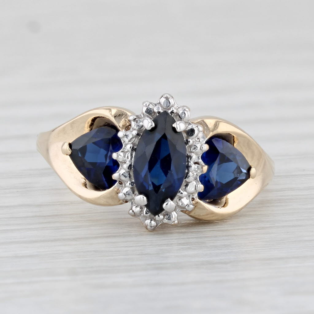 Light Gray Lab Created Blue Sapphire Marquise Blue Sapphire Ring 10k Yellow Gold Size 7.25