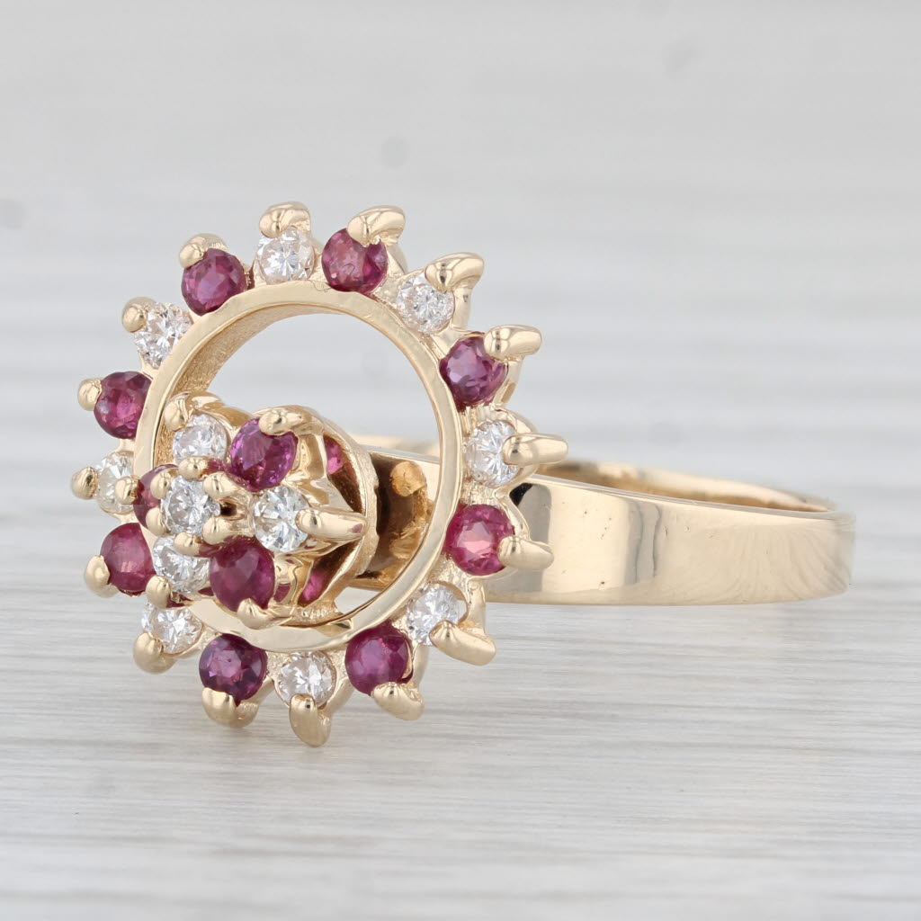 Light Gray 0.70ctw Diamond Ruby Spinner Motion Ring 14k Yellow Gold Size 10 Cocktail