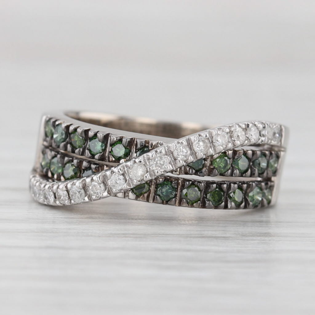 Light Gray 0.38ctw Green White Diamond Overlay Ring 14k White Gold Size 4.75