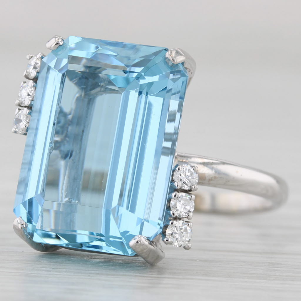 Light Gray 12.06ctw Aquamarine Diamond Ring 14k White Gold Size 6.25 Cocktail