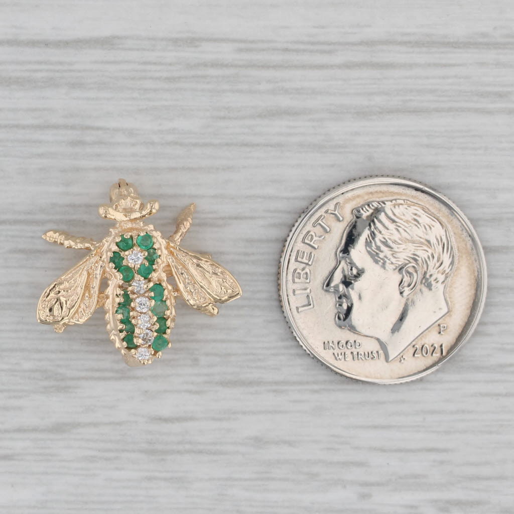 Gray Small 0.22ctw Emerald Diamond Bee Bug Pin 14k Yellow Gold