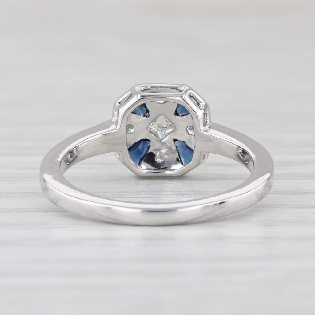 New Beverley K 0.46ctw Blue Sapphire Diamond Halo Ring 18k White Gold Size 6.5