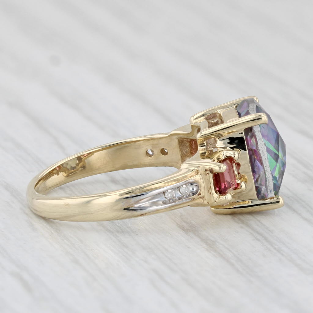 Light Gray 5.76ctw Mystic Topaz Pink Tourmaline Diamond Ring 10k Yellow Gold Size 6