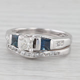 0.97ctw Princess Diamond Sapphire Engagement Ring Wedding Band 14k White Gold