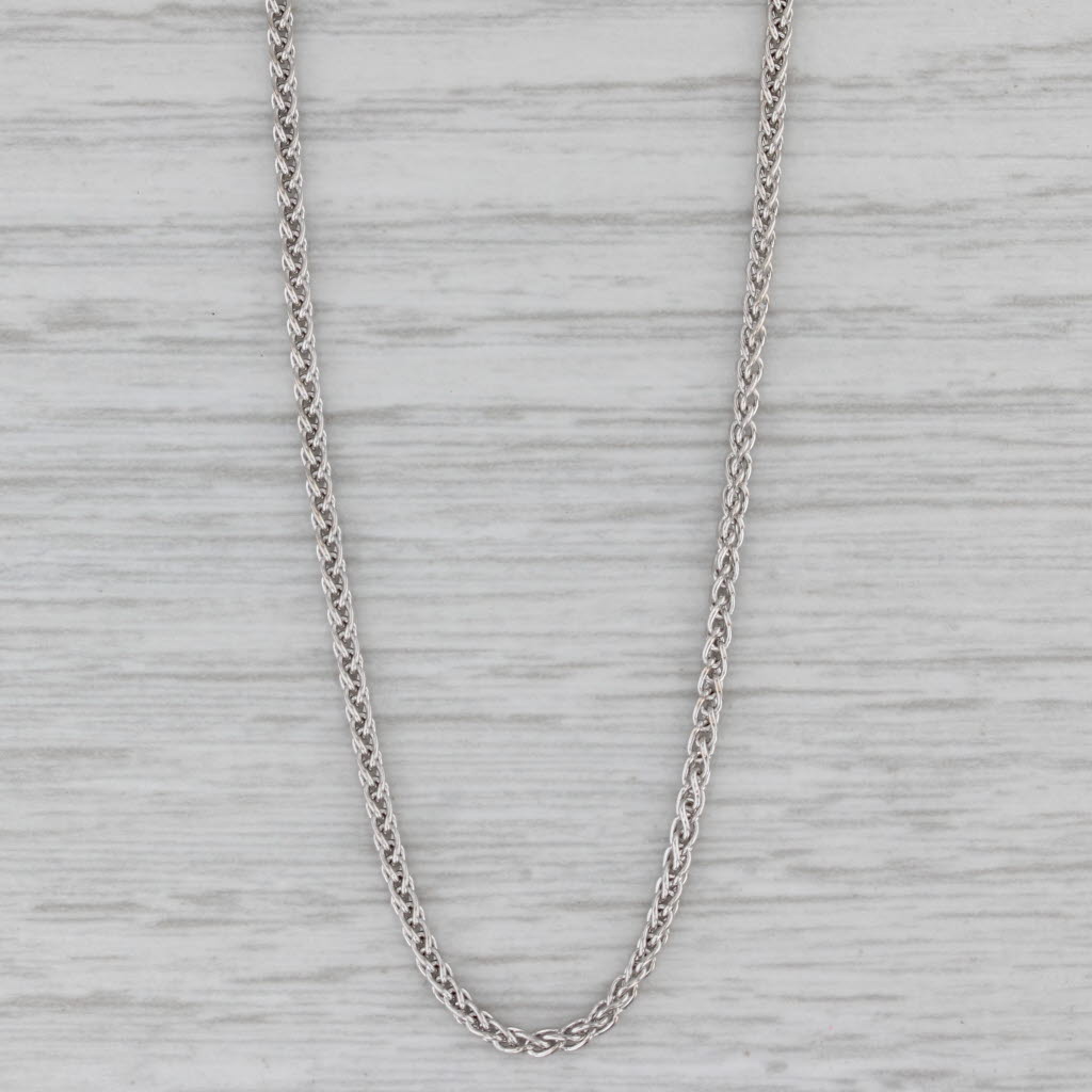 Gray Long Wheat Chain Necklace 14k white Gold 30" 1.7mm