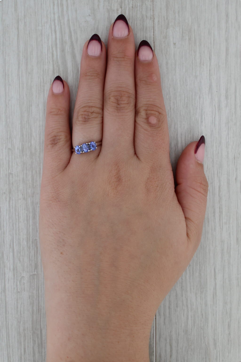 1.05ctw Tanzanite 3-Stone Ring 10k White Gold Size 7.25 Stackable