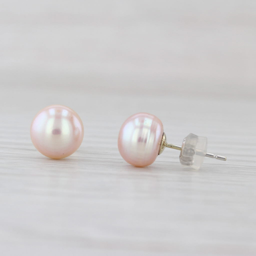 Pink Cultured Pearl Stud Earrings 14k White Gold 8.2mm Round Solitaire Studs