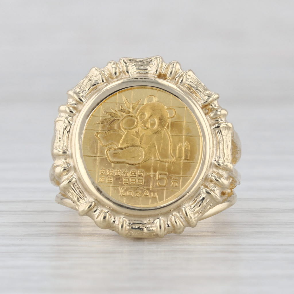1989 Authentic Chinese Panda Coin Ring 1/20 Fine Gold 14k 5 Yuan Size 7