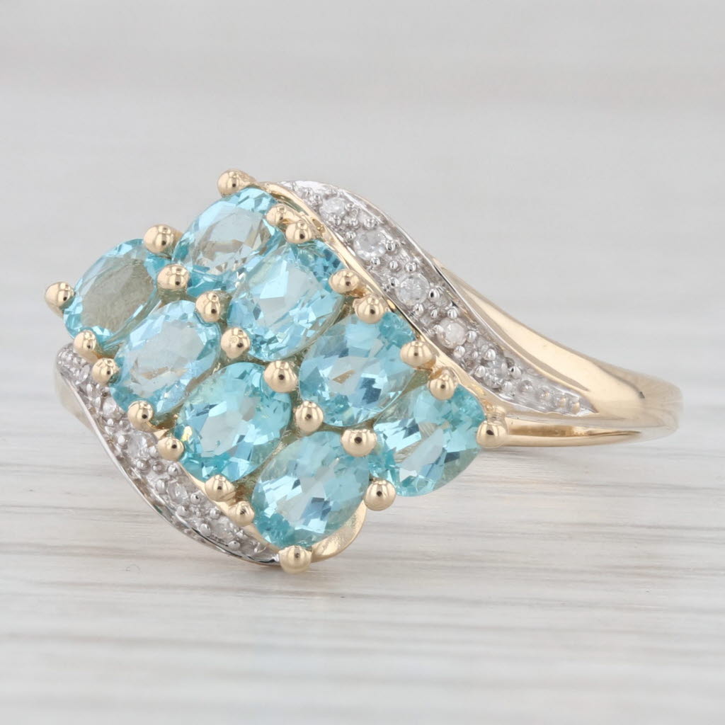 Light Gray 1.48ctw Teal Apatite Diamond Cluster Ring 14k Yellow Gold Bypass Size 7