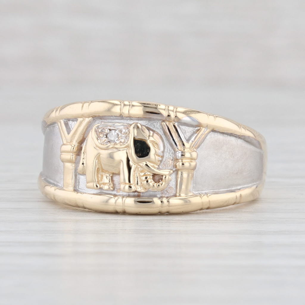 Light Gray Diamond Accented Elephant Ring 10k Gold Size 9.25 Bamboo Band