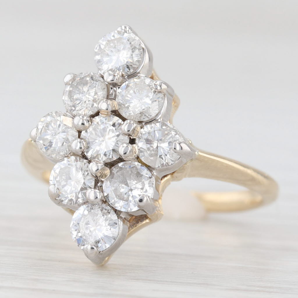 Light Gray 1.35ctw Diamond Cluster Ring 14k Yellow Gold Size 6