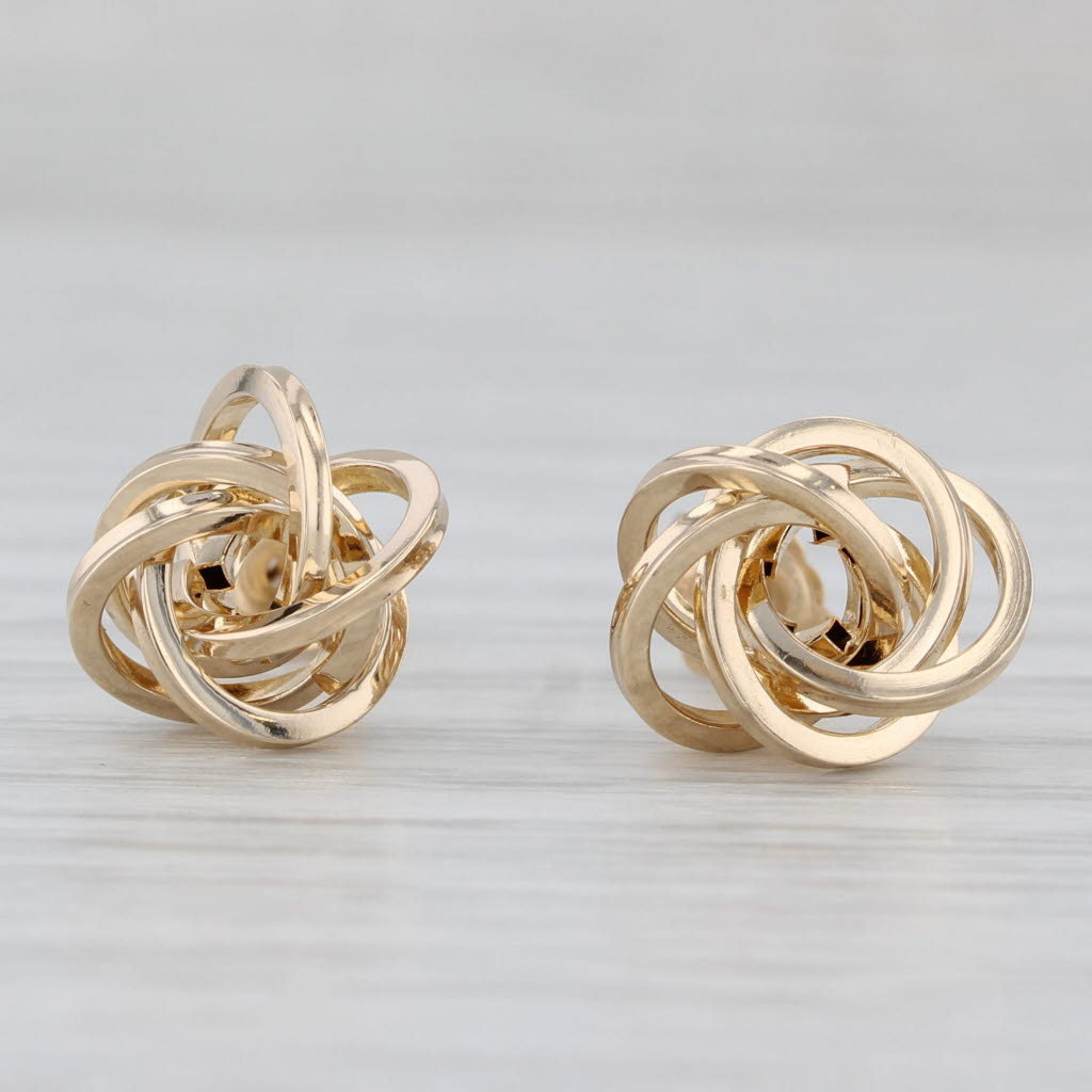 Gray Love Knot Stud Earrings 14k Yellow Gold