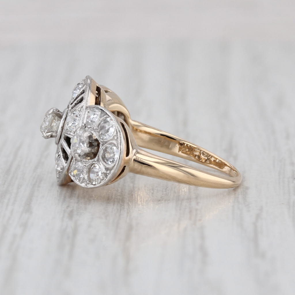 Vintage Art Deco 0.99ctw Old European Diamond Ring 14k Gold Platinum Size 7