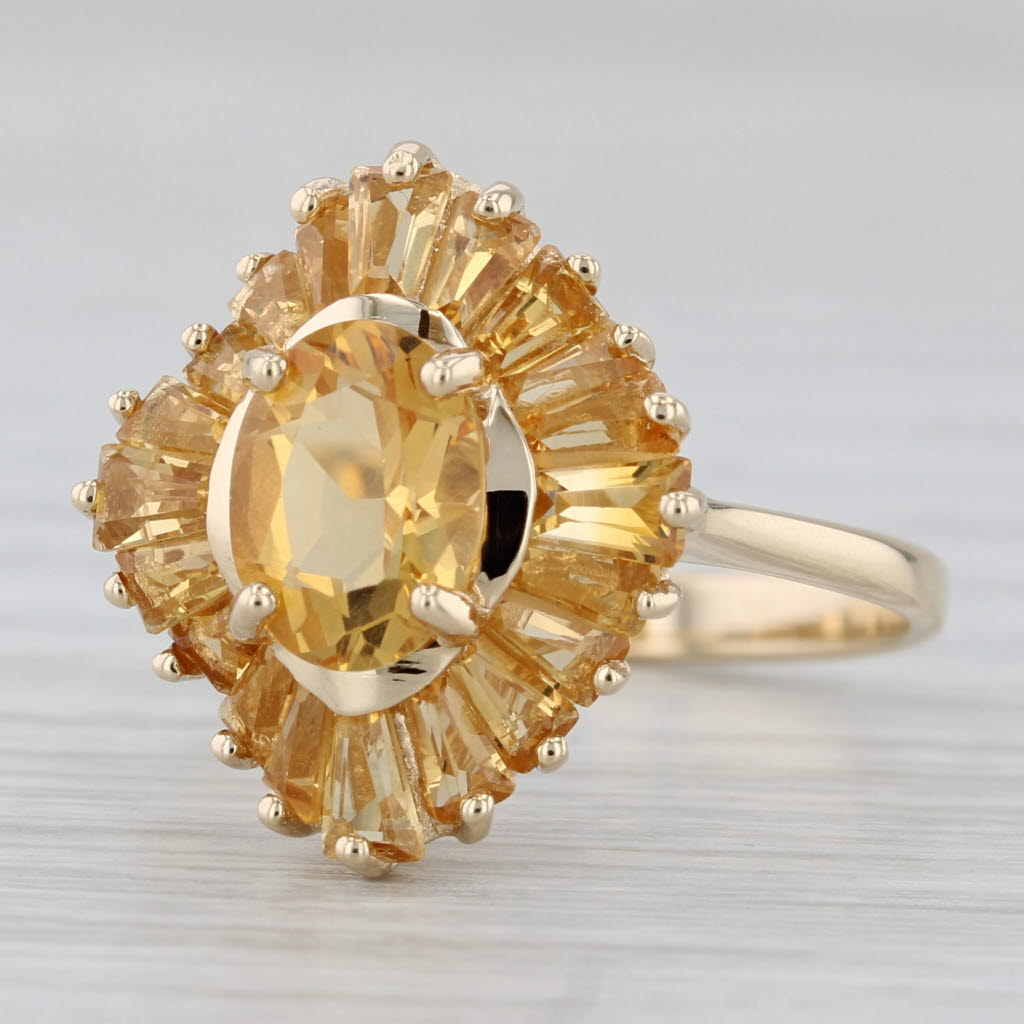 Gray 2.80ctw Oval Citrine Baguette Halo Ring 14k Yellow Gold Size 7