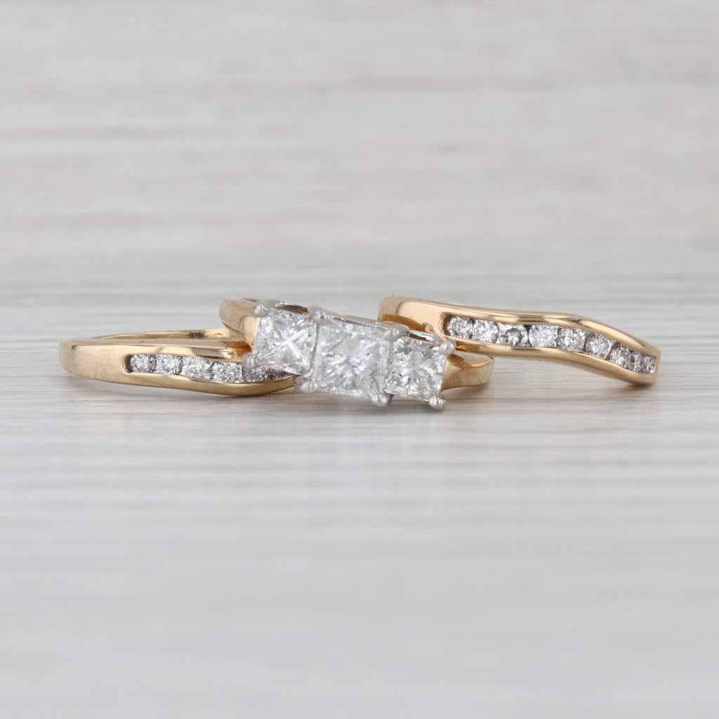 1.86ctw Diamond 3-Stone Engagement Ring Wedding Band Bridal Set 14k Yellow Gold