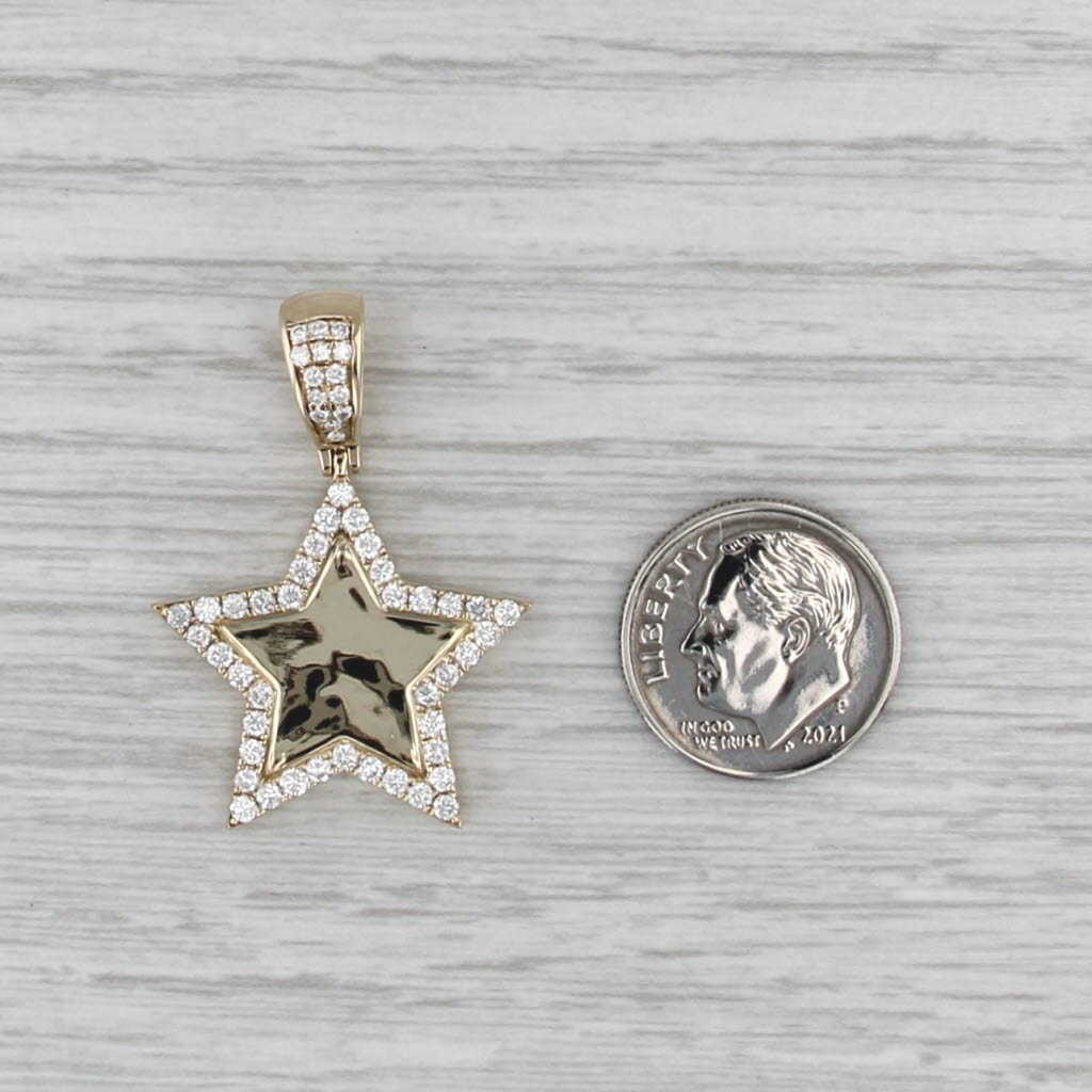 New 0.71ctw Diamond Star Halo Engravable Pendant 10k Yellow Gold