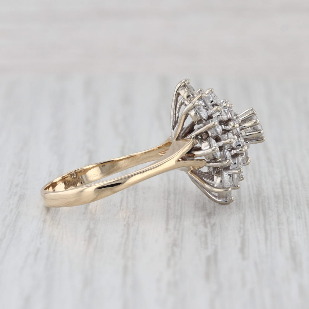 2.50ctw Diamond Cluster Engagement Ring 14k Yellow White Gold Size 11.25