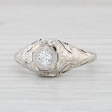 Light Gray Art Deco 0.15ct Diamond Solitaire Engagement Ring 18k White Gold Filigree Size 6