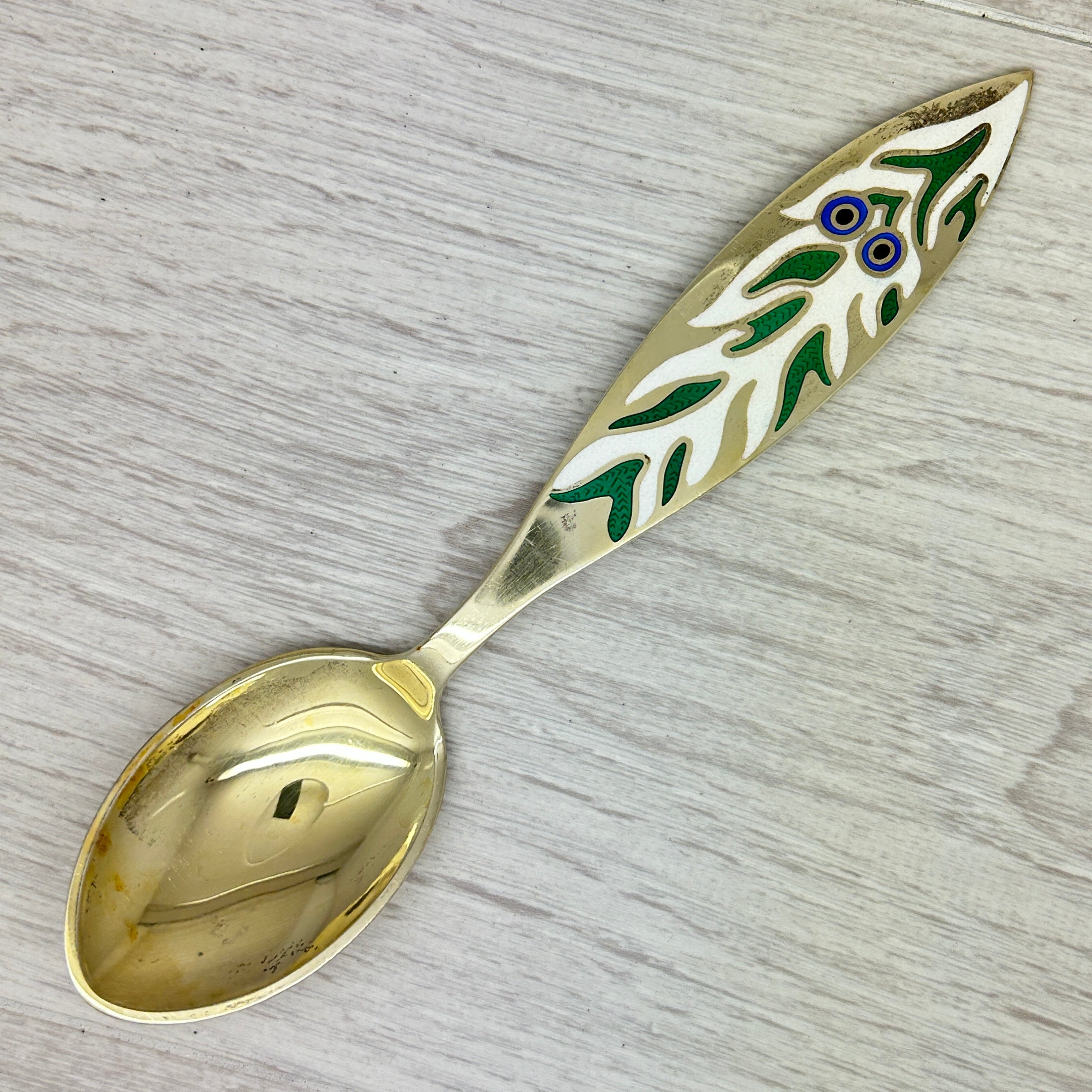 Gray Vintage 1970 Anton Michelsen Sterling Silver Enamel Christmas Spoon Denmark