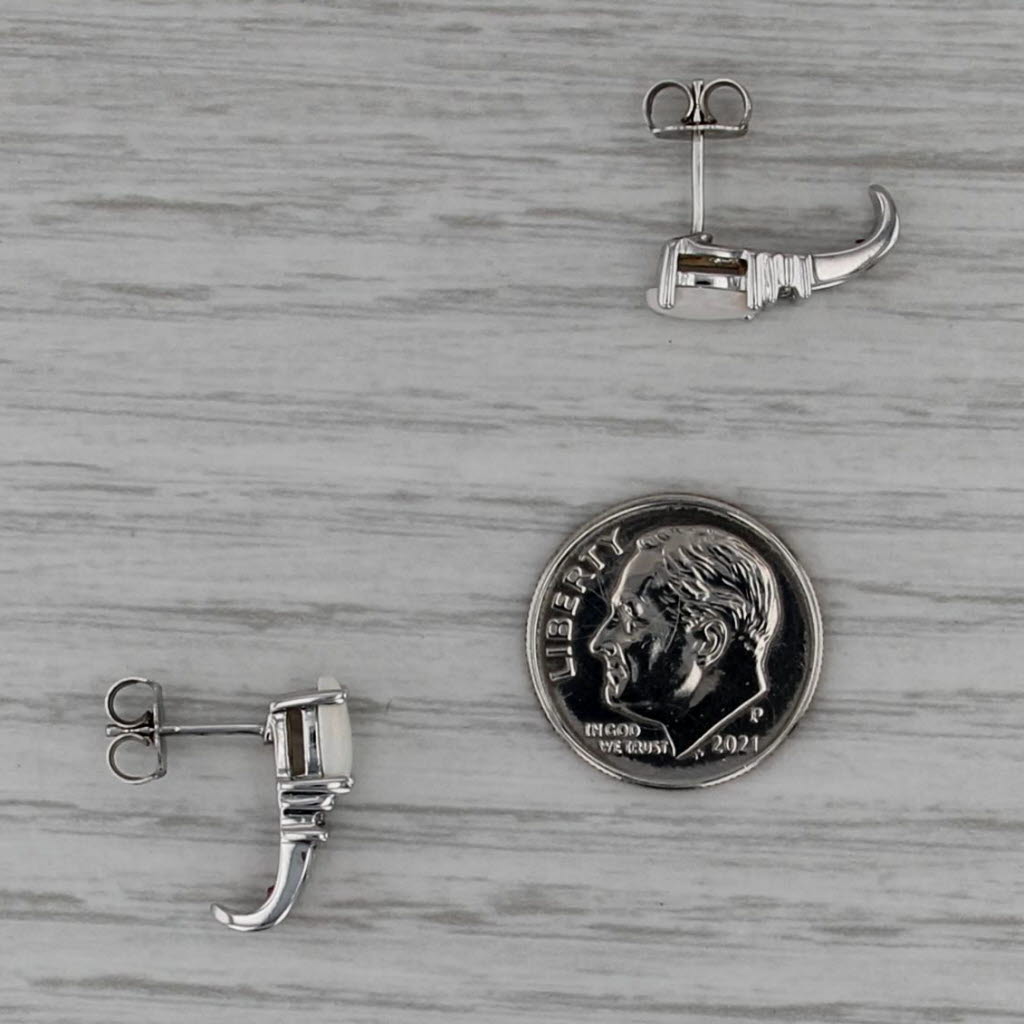 0.42ctw Opal Garnet Diamond J-Hook Earrings 14k White Gold Studs