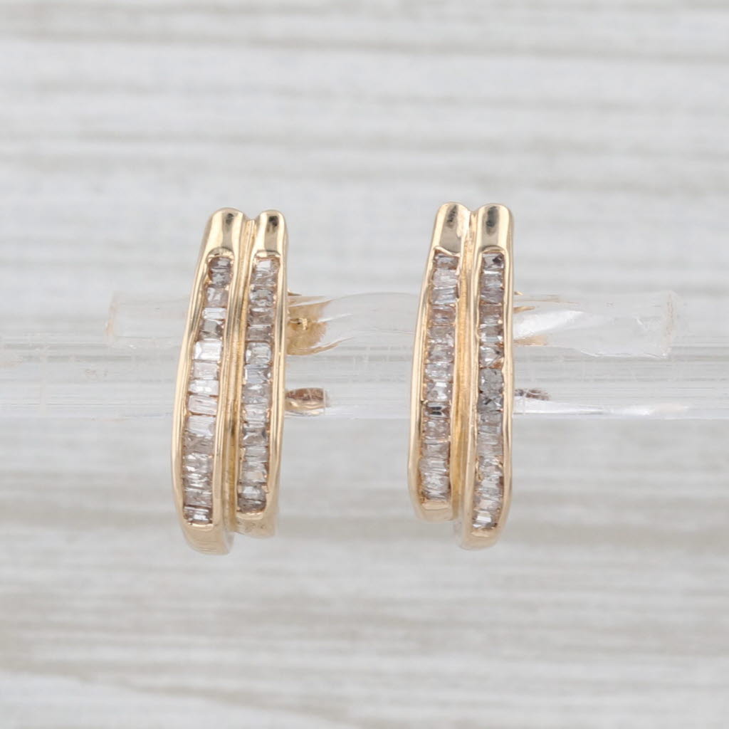 0.35ctw Diamond Journey J-Hook Earrings 10k Yellow Gold Drops