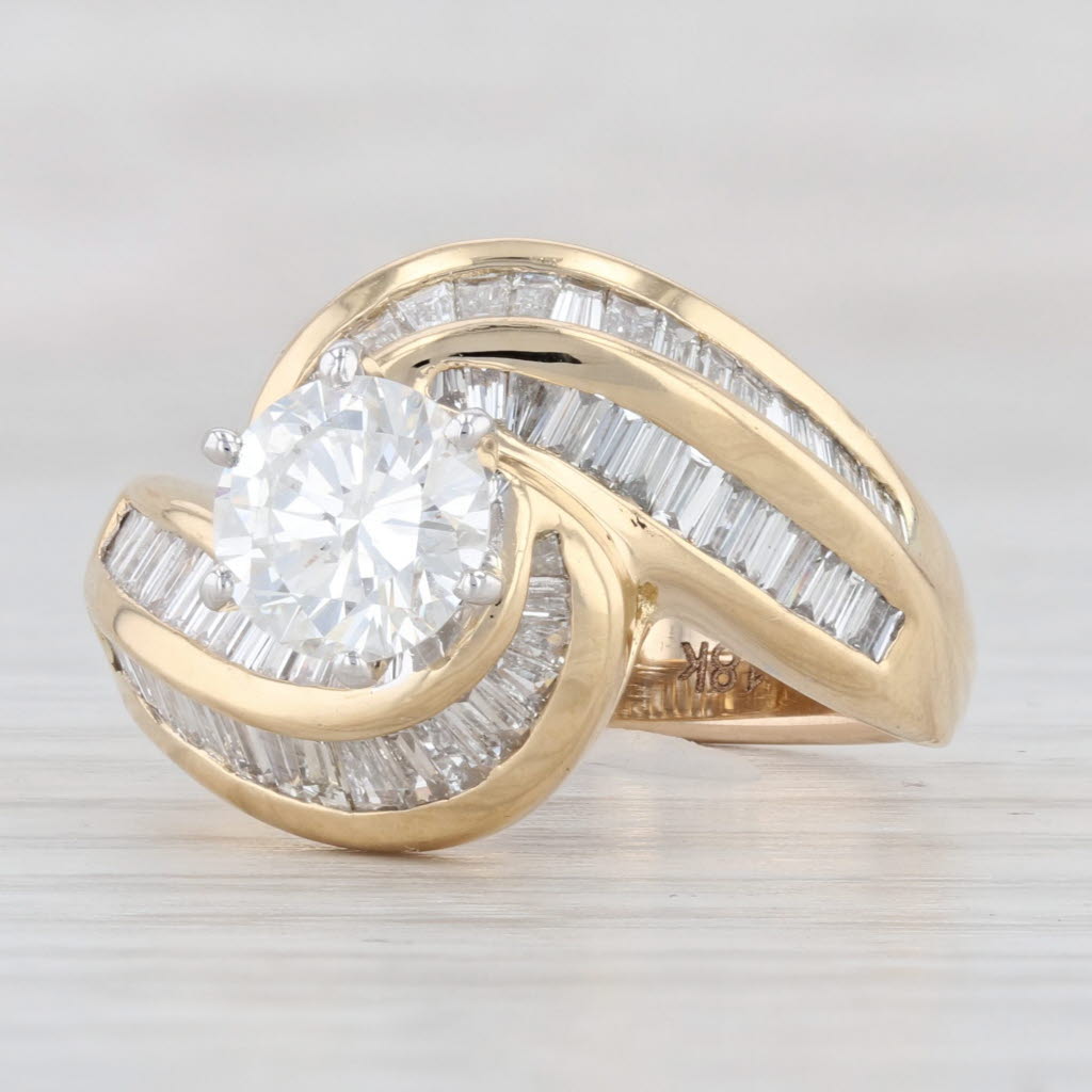 Light Gray 2.82ctw Diamond Engagement Ring 18k Gold Size 8.5 Bypass Round GIA