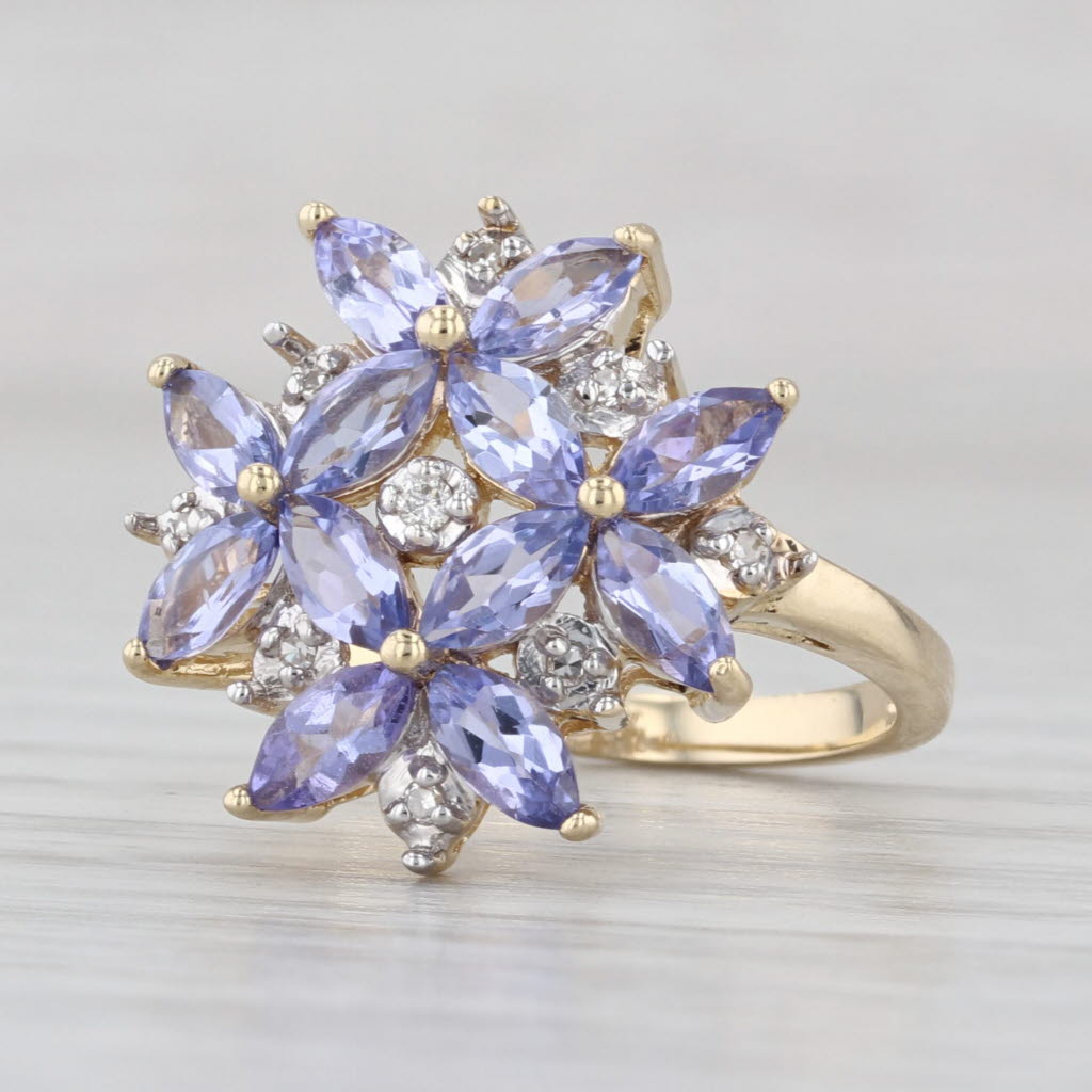 1.83ctw Tanzanite Diamond Cluster Ring 14k Yellow Gold Size 6