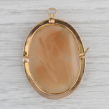 Gray Figural Carved Shell Cameo Brooch Pendant 10k Yellow Gold Artisan Signed