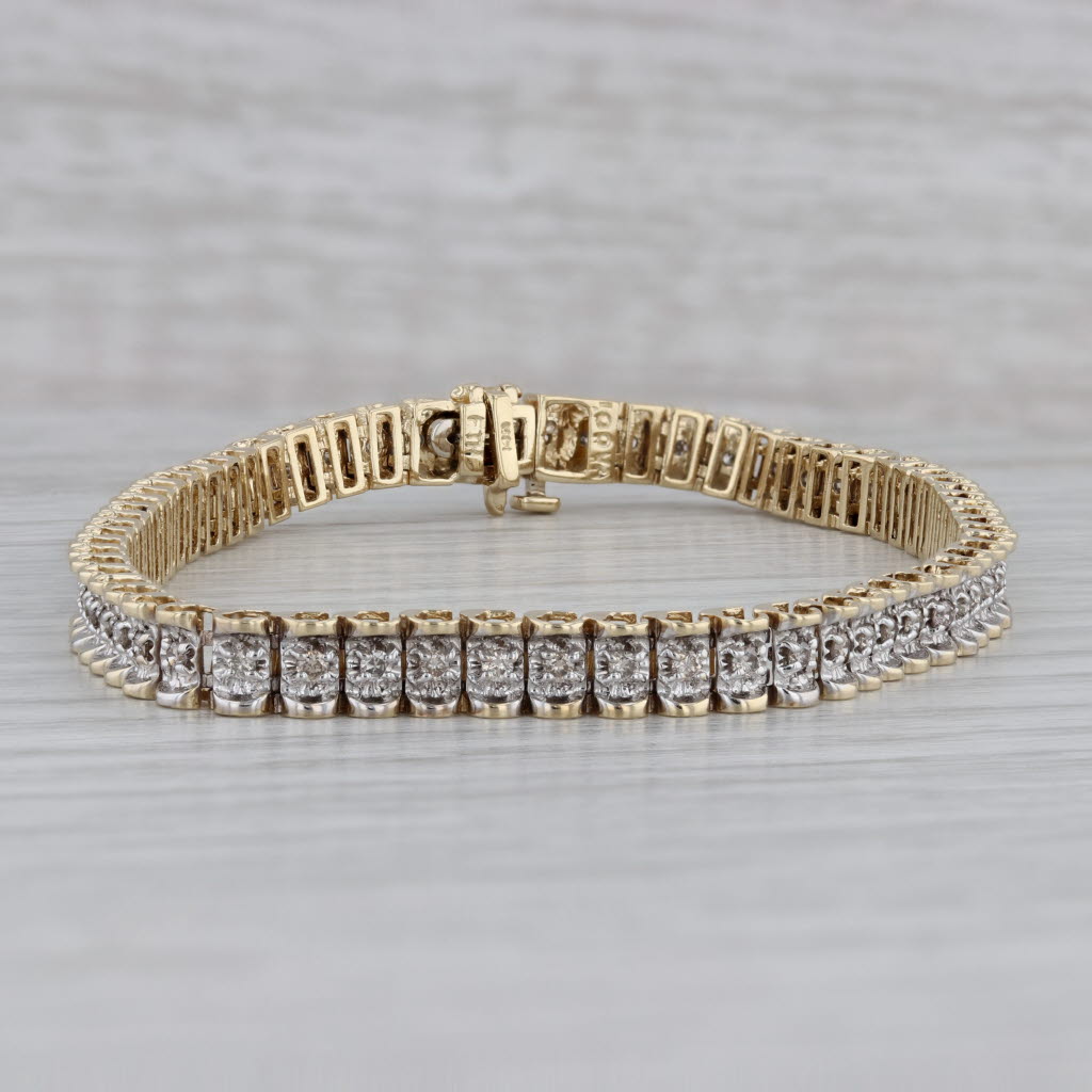 Gray 1ctw Diamond Tennis Bracelet 14k Yellow Gold 7.5” 4.8mm