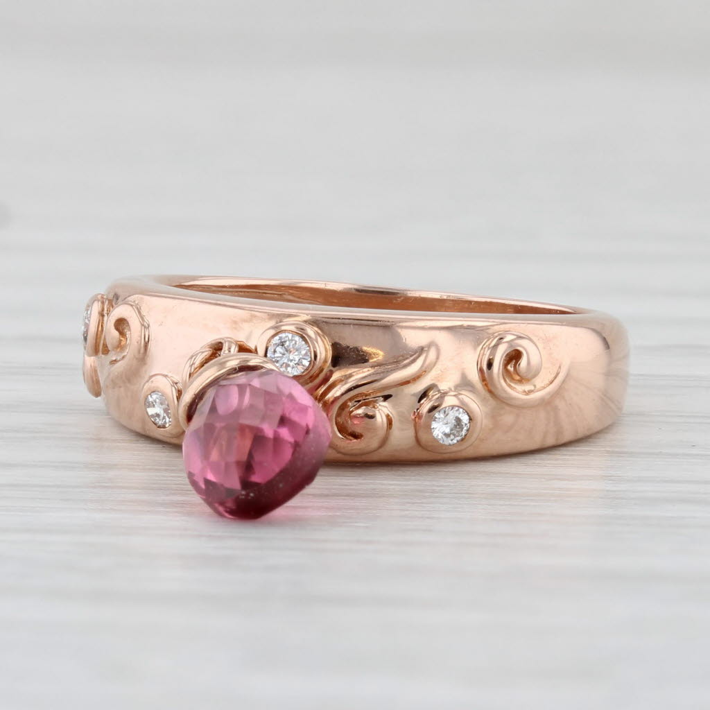 Light Gray Pink Tourmaline Briolette Charm Diamond Ring 14k Rose Gold Sonia B S 5-5.25 Band