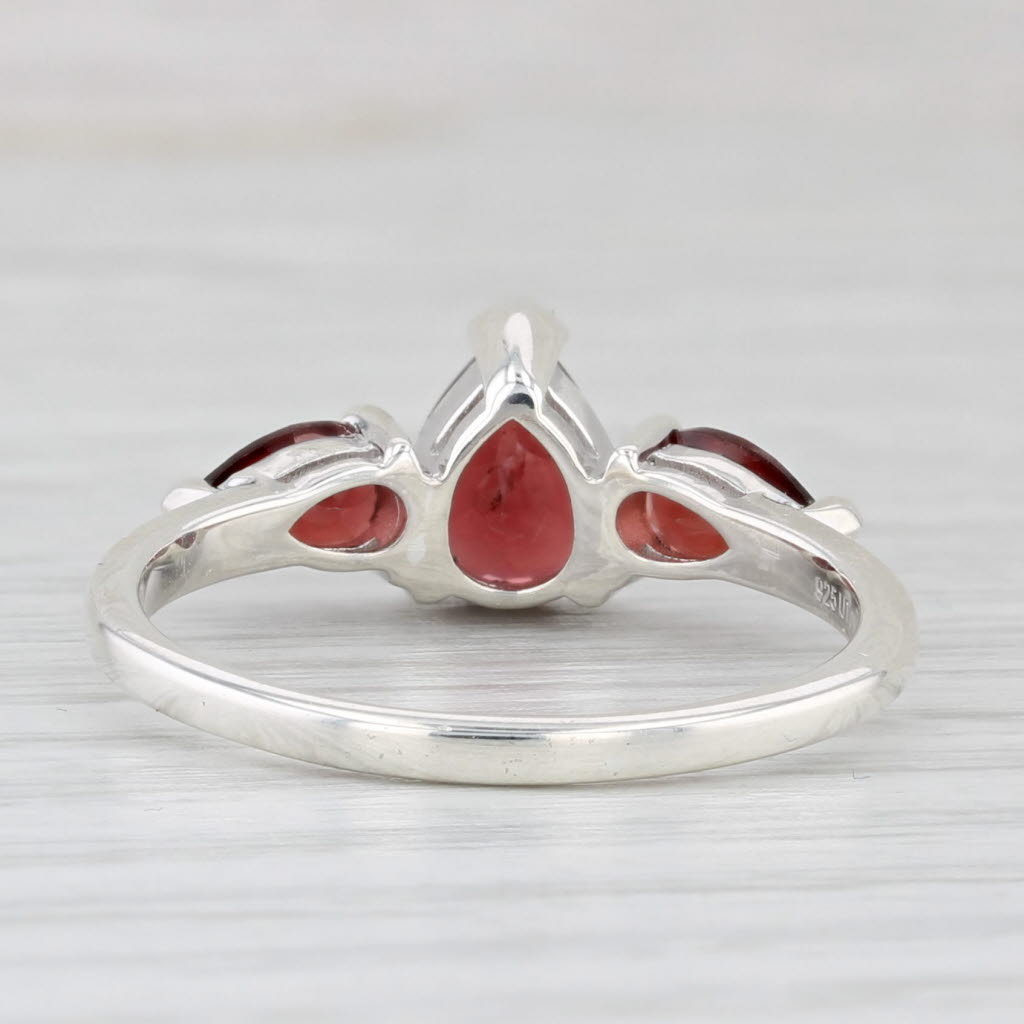 Light Gray 2.19ctw Pear 3-Stone Garnet Ring Sterling Silver Size 9.25