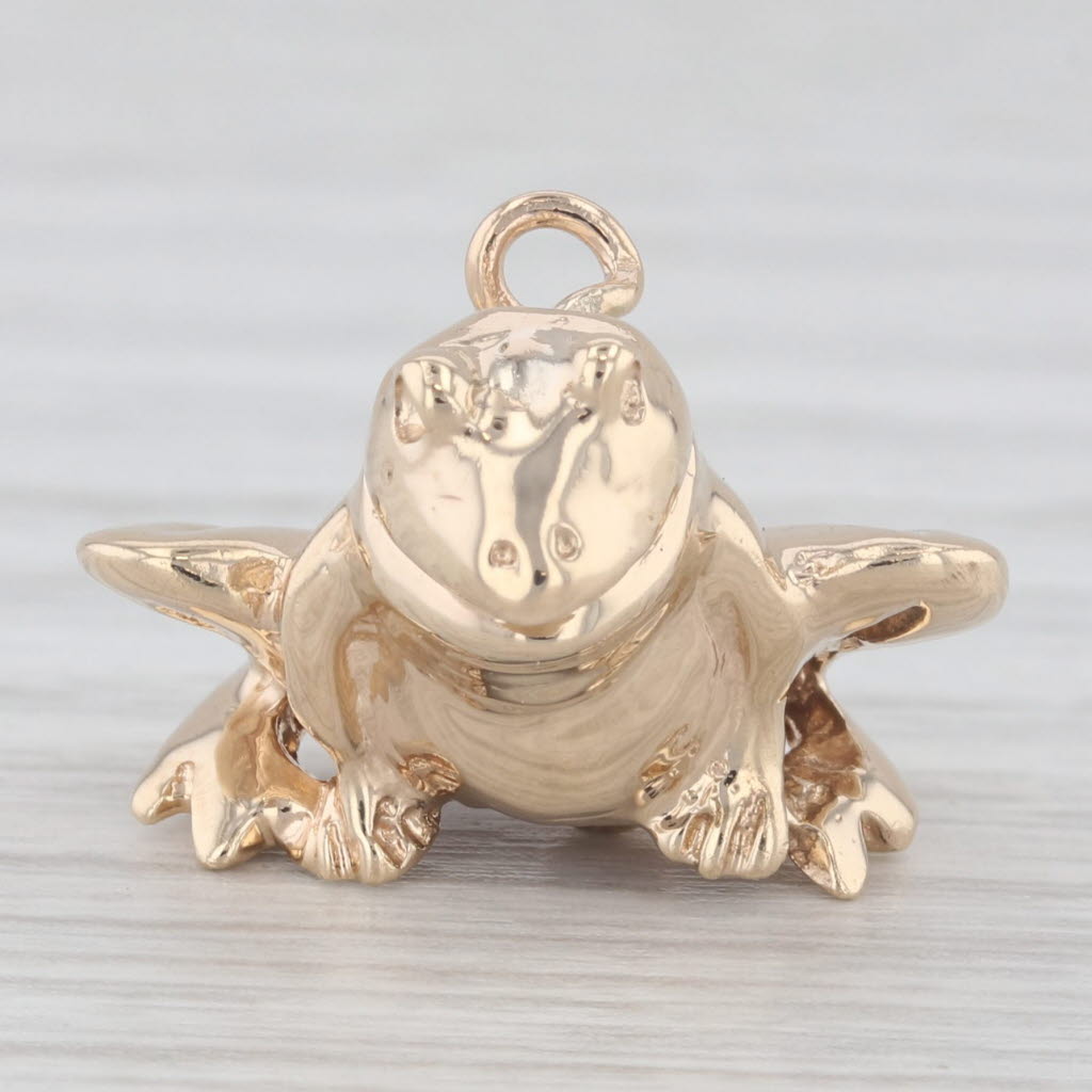 Light Gray Frog Bell Pendant 14k Yellow Gold Charm Rings