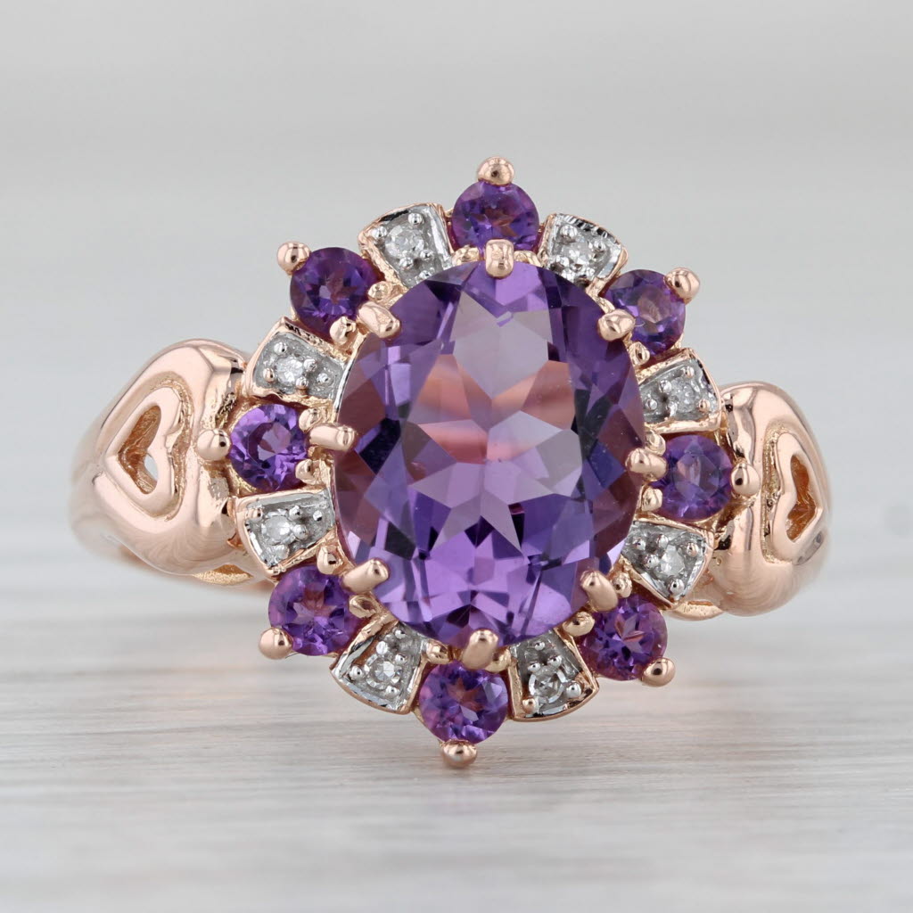 Gray 2.84ctw Amethyst Diamond Halo Ring 14k Rose Gold Size 7