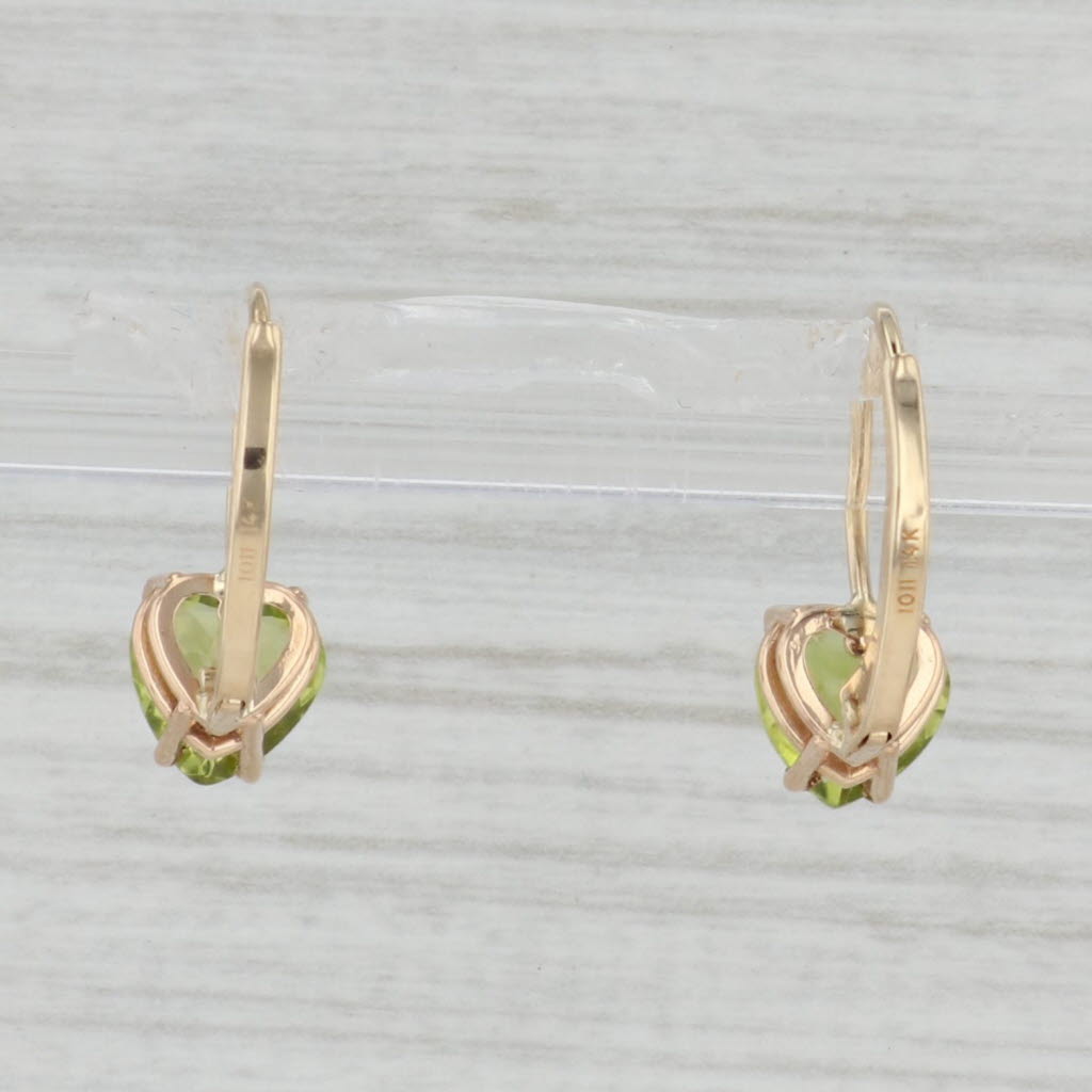 Light Gray 2ctw Peridot Heart Drop Earrings 14k Yellow Gold Leverbacks August Birthstone