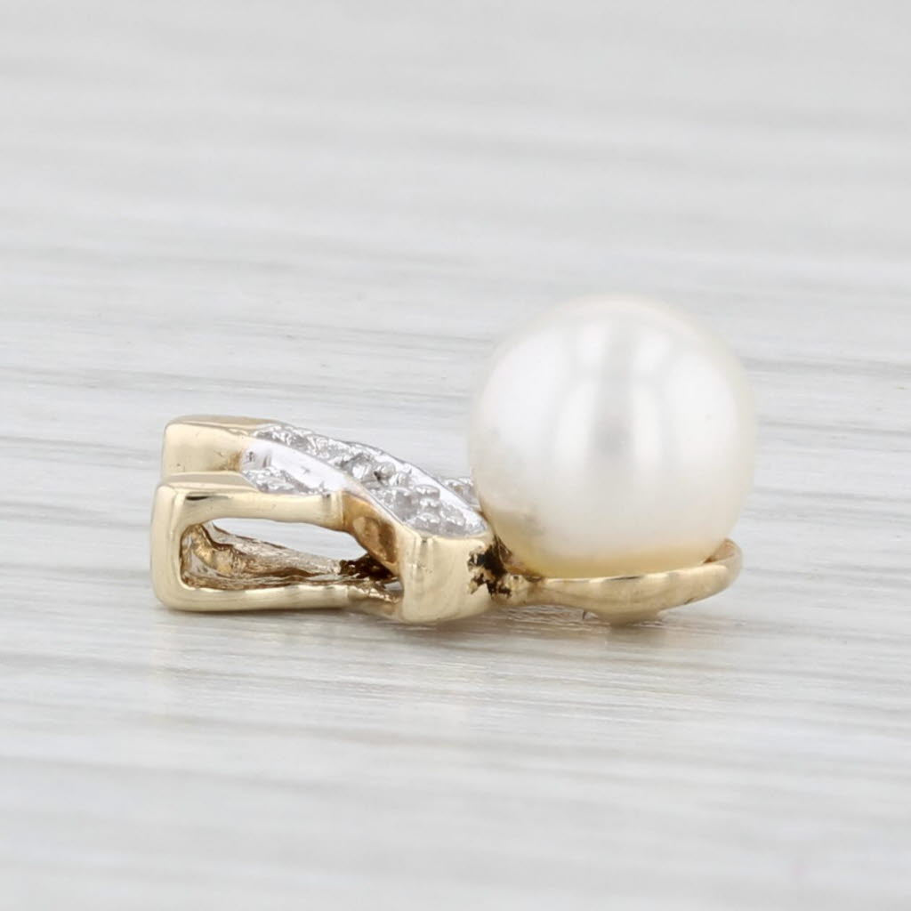Light Gray Cultured Pearl Diamond Pendant 10k Yellow Gold Small Drop