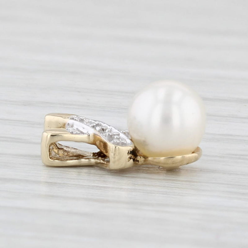 Cultured Pearl Diamond Pendant 10k Yellow Gold Small Drop