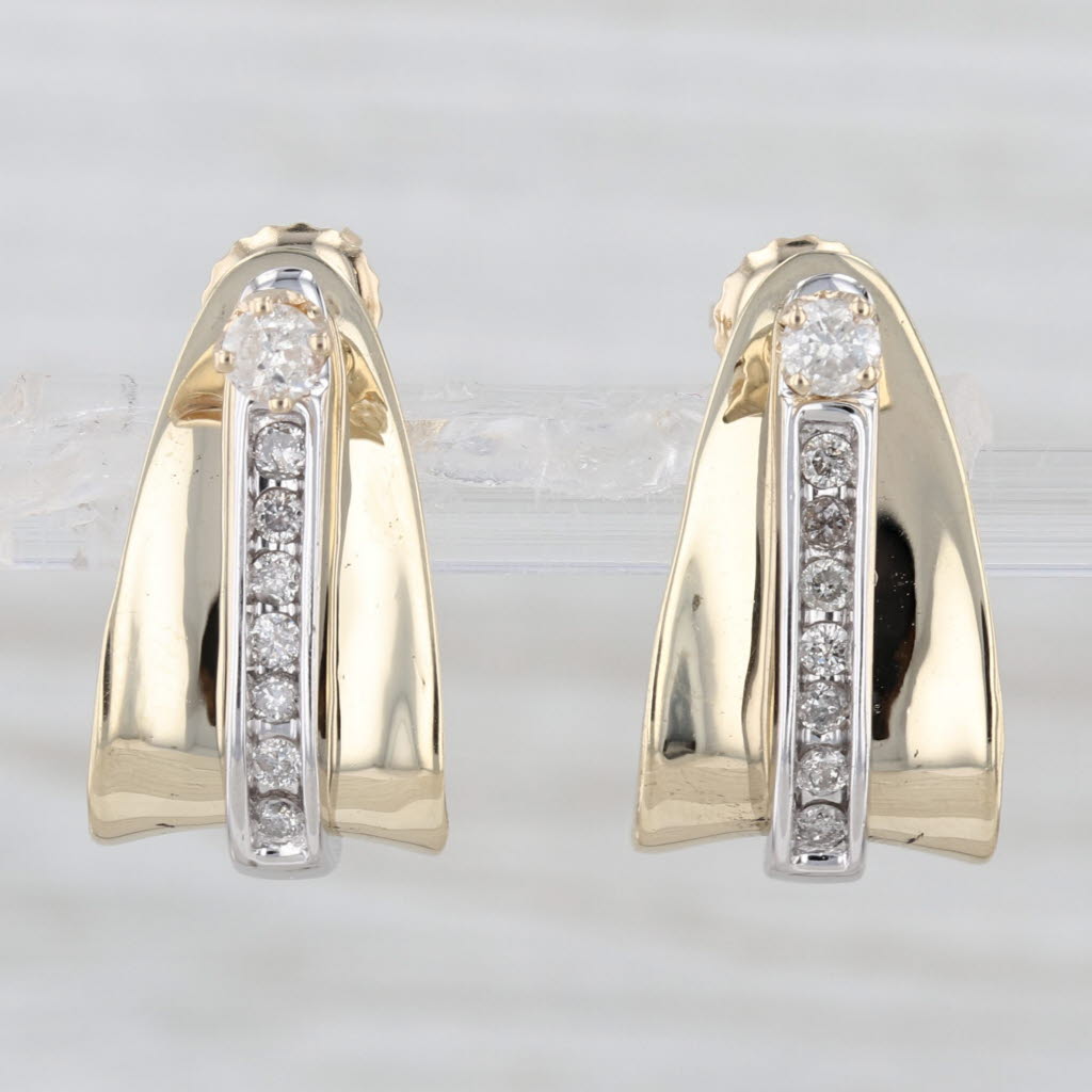 0.38ctw Diamond Journey J-Hook Earrings 10k Yellow White Gold Drops