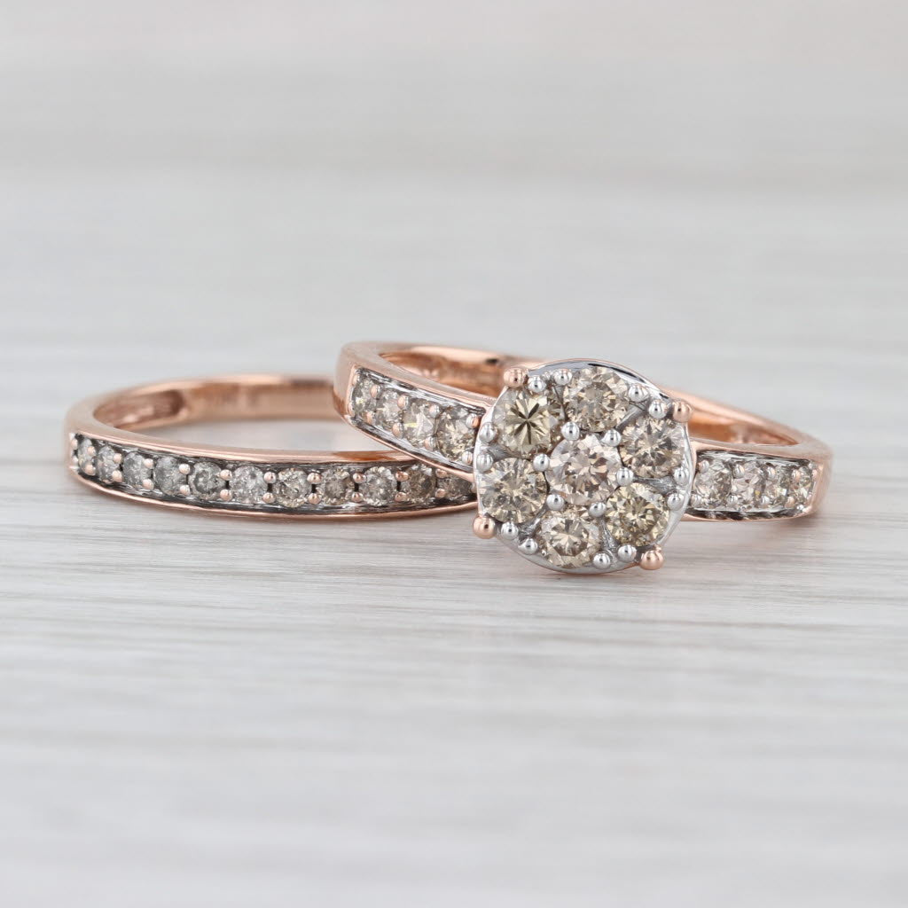 0.86ctw Champagne Diamond Engagement Ring Wedding Band Bridal Set 10k Rose Gold