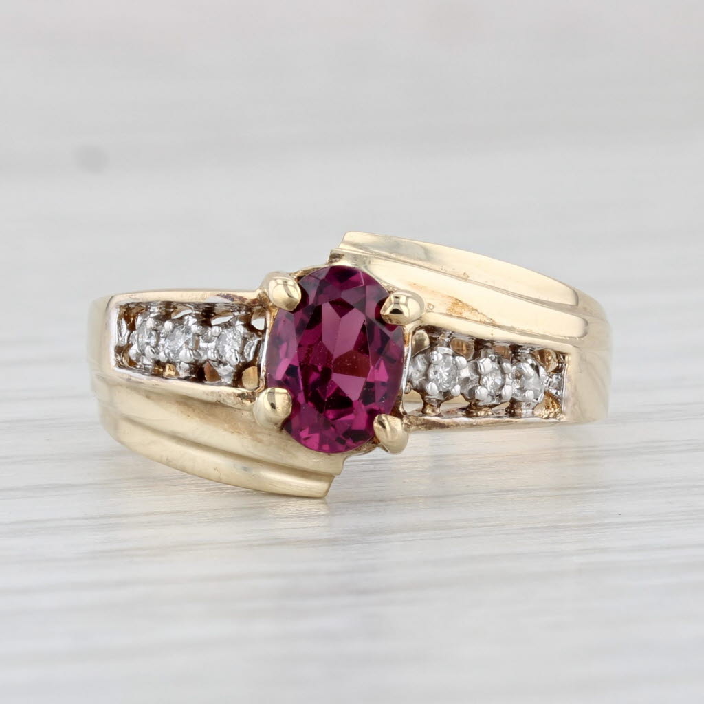 Light Gray 0.94ctw Oval Rhodolite Garnet Diamond Ring 10k Yellow Gold Size 7 Bypass