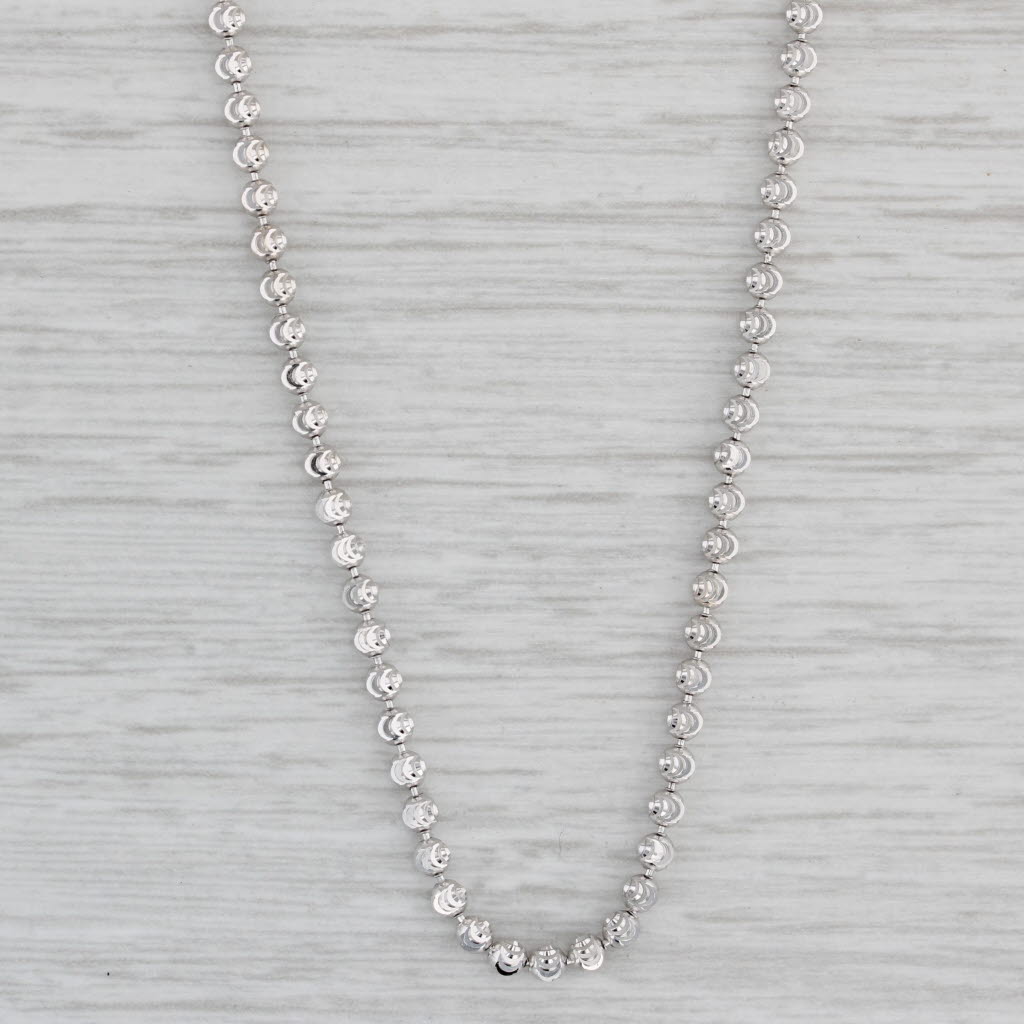 Gray Shimmering Bead Necklace 10k White Gold 27.75" 2.3mm Italian