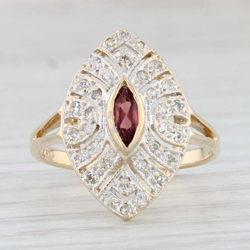 Light Gray 0.39ctw Marquise Garnet Diamond Ring 14k Yellow Gold Size 6.5