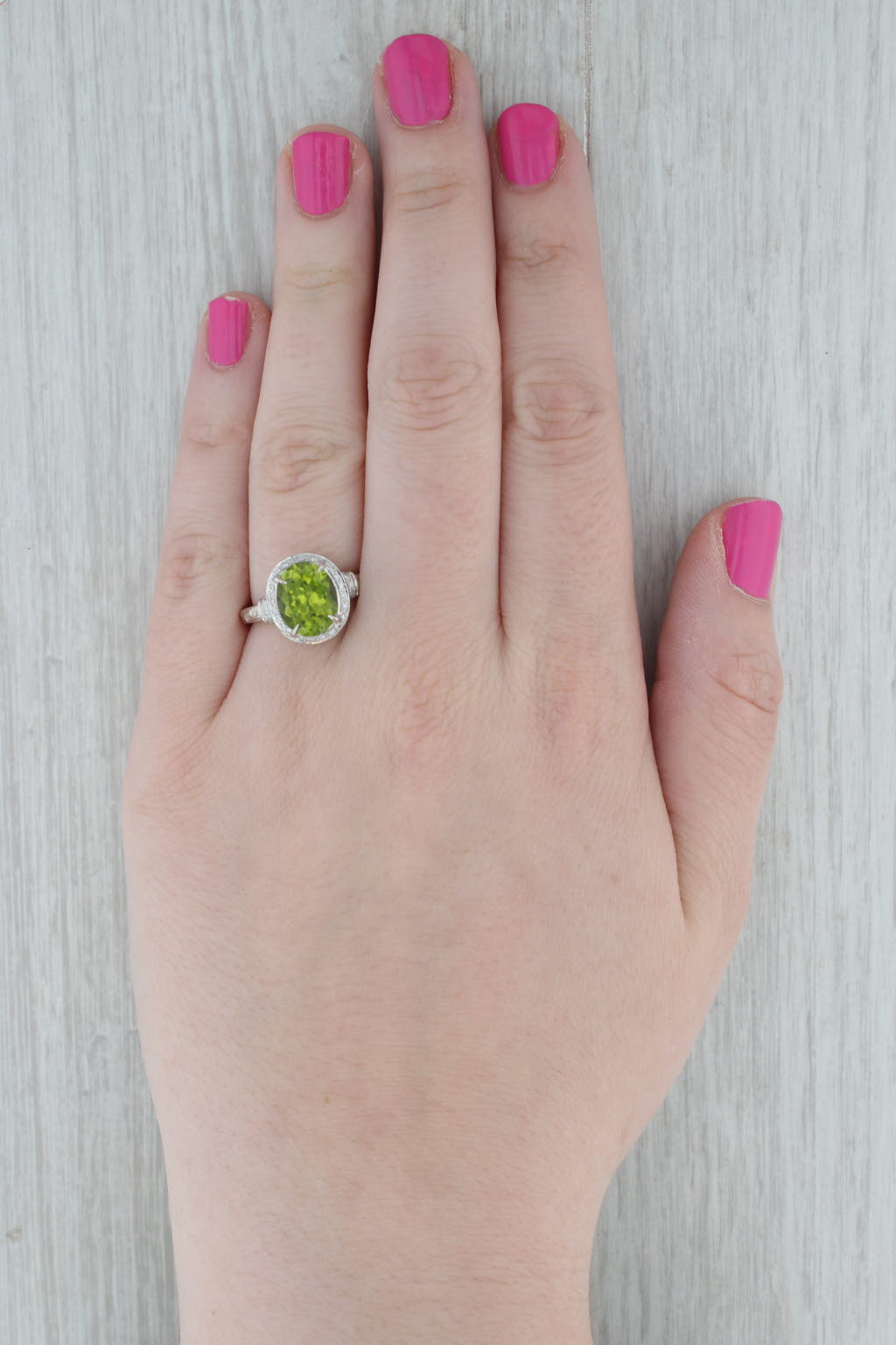 Gray 4.25ctw Oval Green Peridot Diamond Halo Ring 10k White Gold Size 8.25