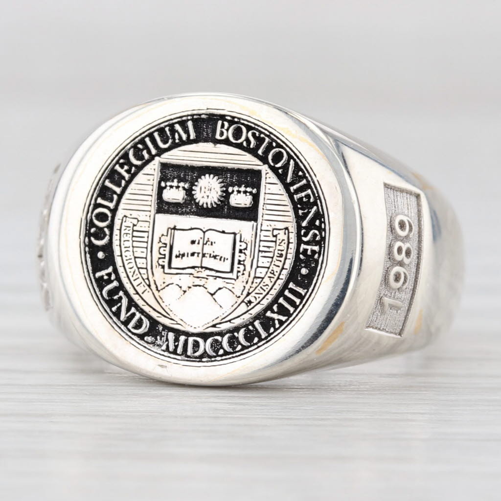 Light Gray Boston College Vintage Class Ring Sterling Silver Size 7.25 Coat of Arms Signet