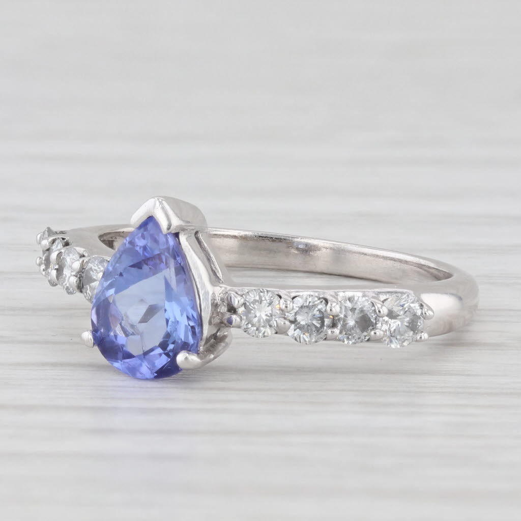 Light Gray 1.42ctw Pear Tanzanite Diamond Ring 14k White Gold Size 7 Teardrop Engagement