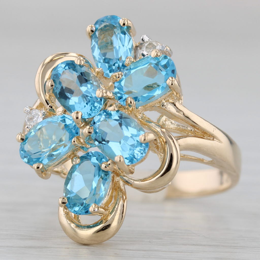 Gray 3.50ctw Blue Topaz Diamond Flower Cluster Ring 14k Yellow Gold Size 7.5