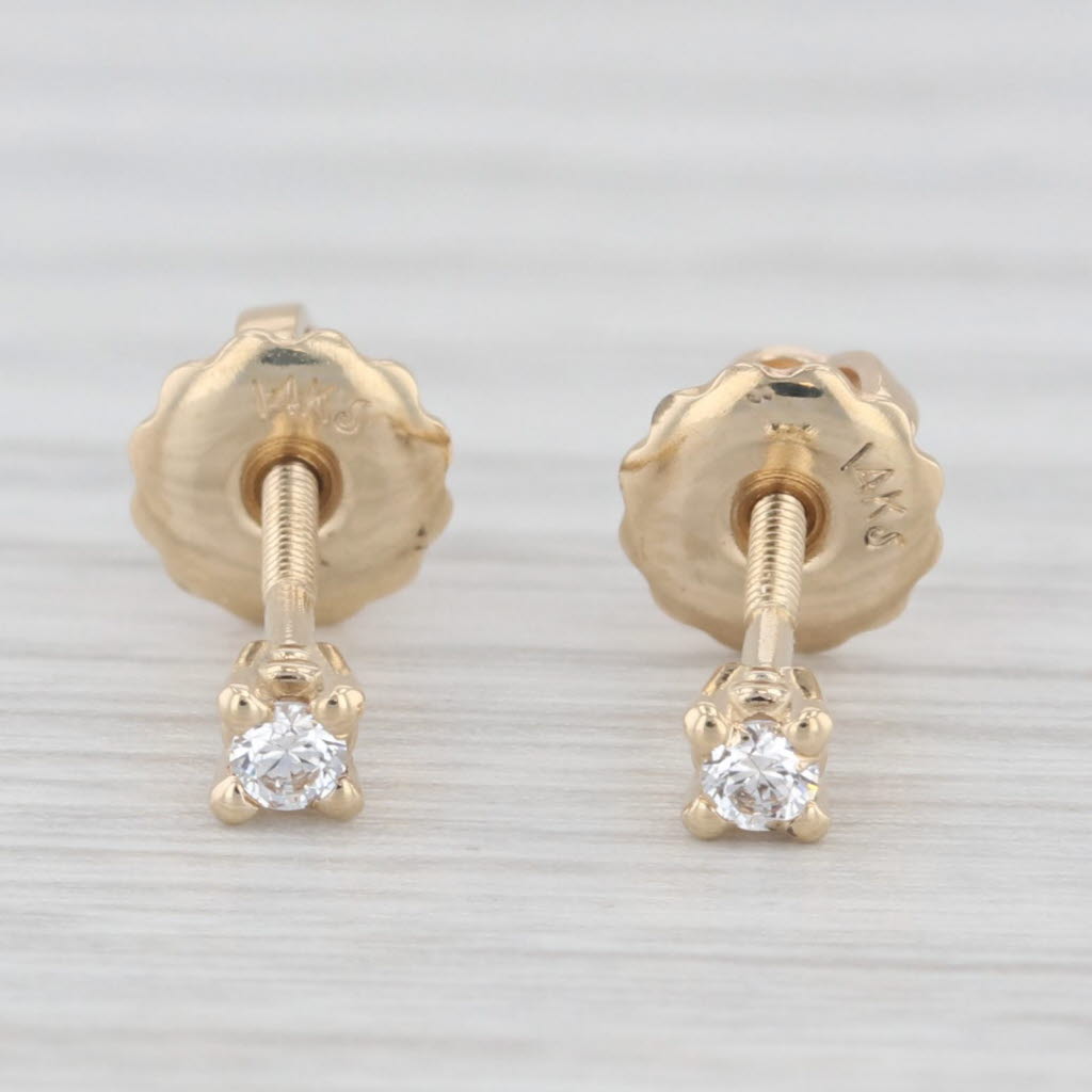 Light Gray Round Cubic Zirconia Solitaire Stud Earrings 14k Yellow Gold